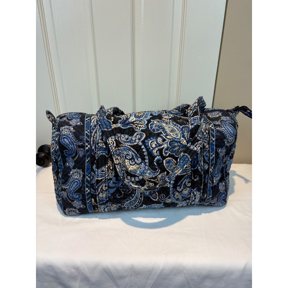 Vera Bradley Navy Windsor Plaid and Paisley Small Duffel Bag 17x9x9